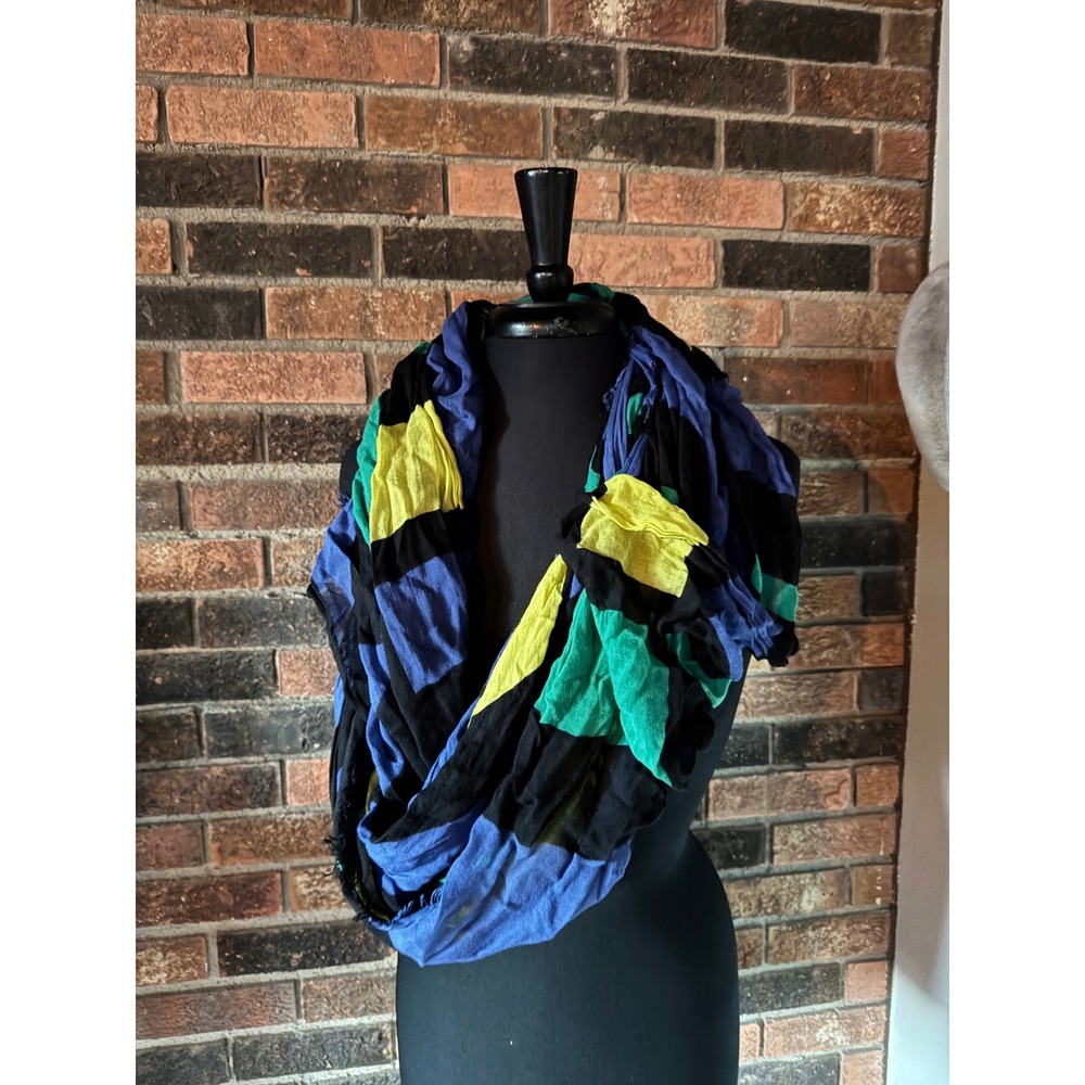 Blue Pacific Geometric Block Print Cashmere‎ Silk Blend Scarf Shawl Wrap